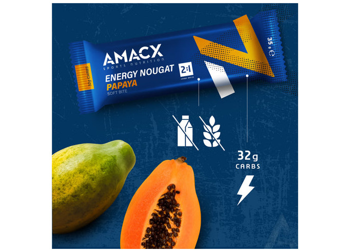 Ogļhidrātu batoniņš Amacx Energy Nougat Papaya...